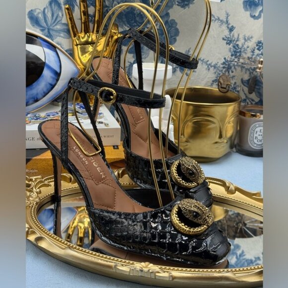 🆕 KURT GEIGER LONDON 🧿 NWOB Chelsea Ankle Strap Heel, Black Snakeskin, Sz 37 7 - Picture 6 of 15
